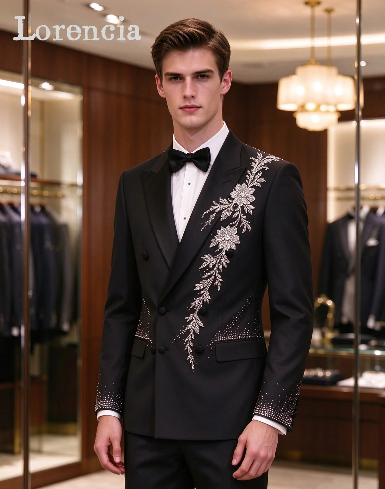 Handmade Men Suits Peak Lapel Groom Wedding Tuxedos Double Breasted Customized Formal Embroidery Male Party Blazers ropa hombre