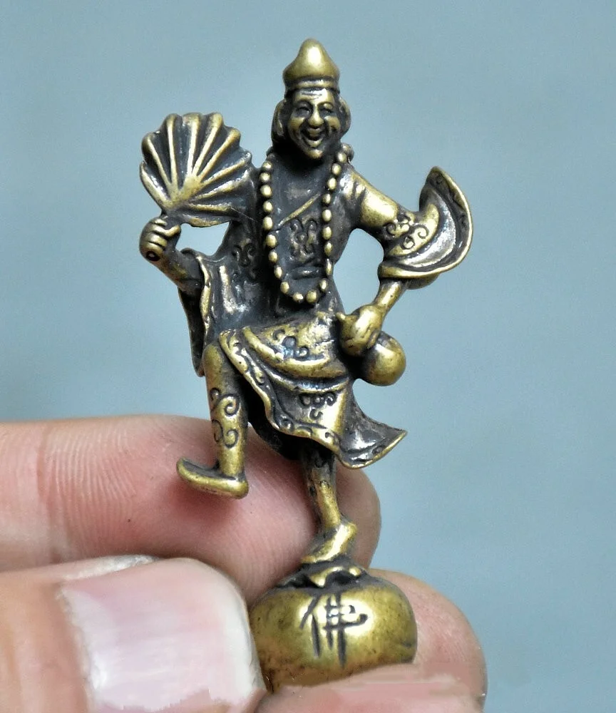 2" Rare Old Chinese Copper Buddhism Living Buddha Ji Gong Statue sculpture