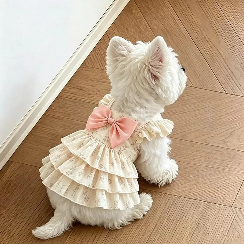 Korean Version Dog Dress Cat Summer Breathable Clothes Bichon Cute Floral Suspender Teddy Beautiful Bow Skirt