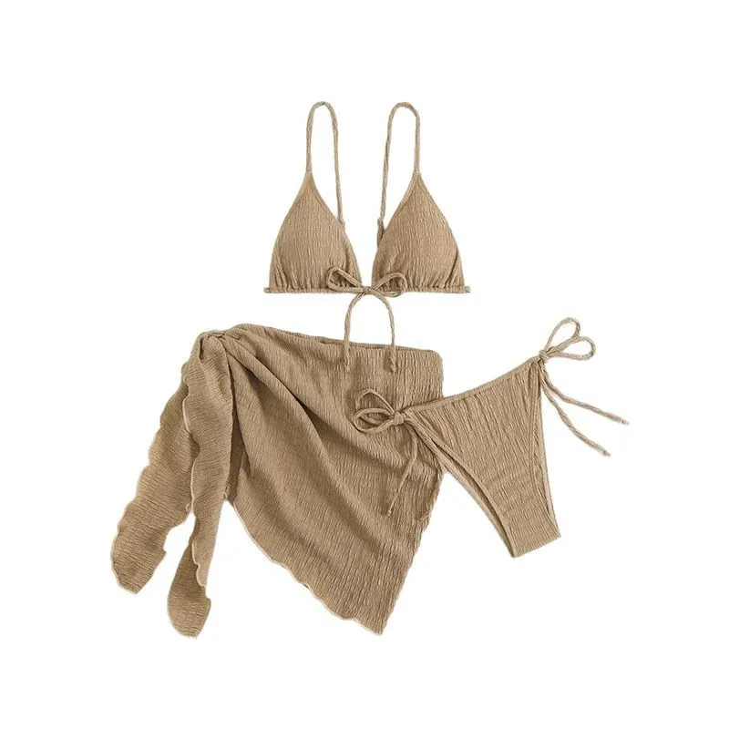 3 Piece Bikini Women Swimsuits 2025 Female Swimwear Beachwear Swimming Bathing Suit Cover Up String Bikini Set Triangle Biquini