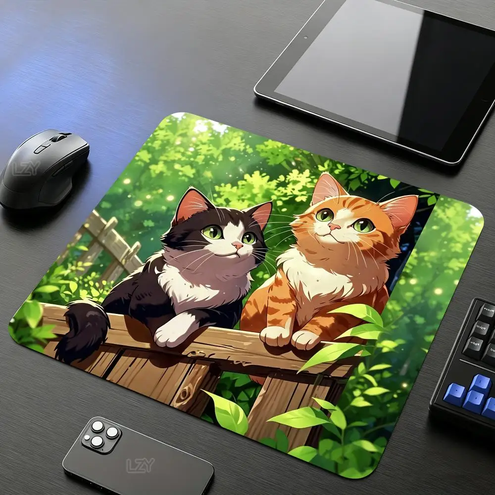 Kawaii Anime Cats Mouse Pad 40X45 Square Computer Office Game TableMat Pc Gaming Rubber Anti-slip Mousepad Small Decor Desk Mat