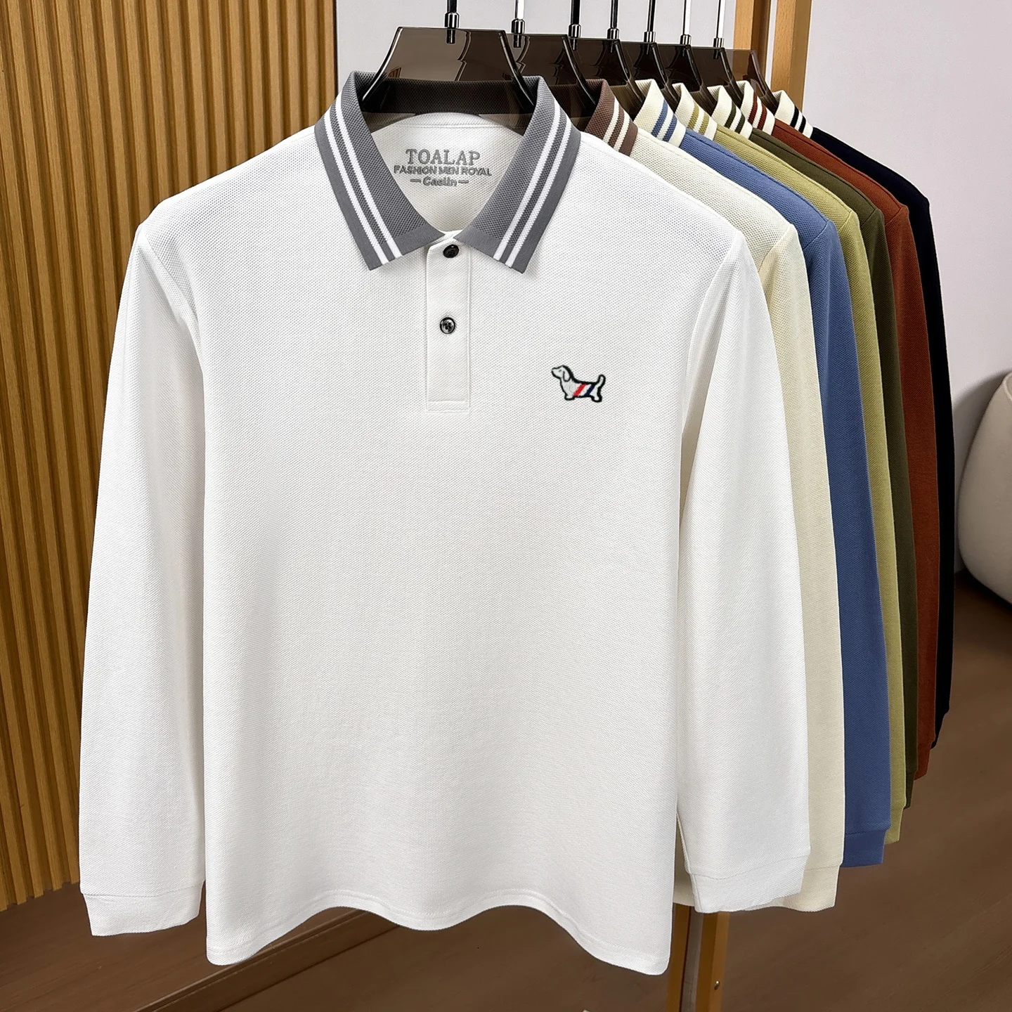 100% Baumwolle Luxusmarke Langarm-Poloshirt Herrenmode neue Freizeitmode niedliche Welpen-Stickerei Komfort Frühling Herbst T-Shirt – Detail 8