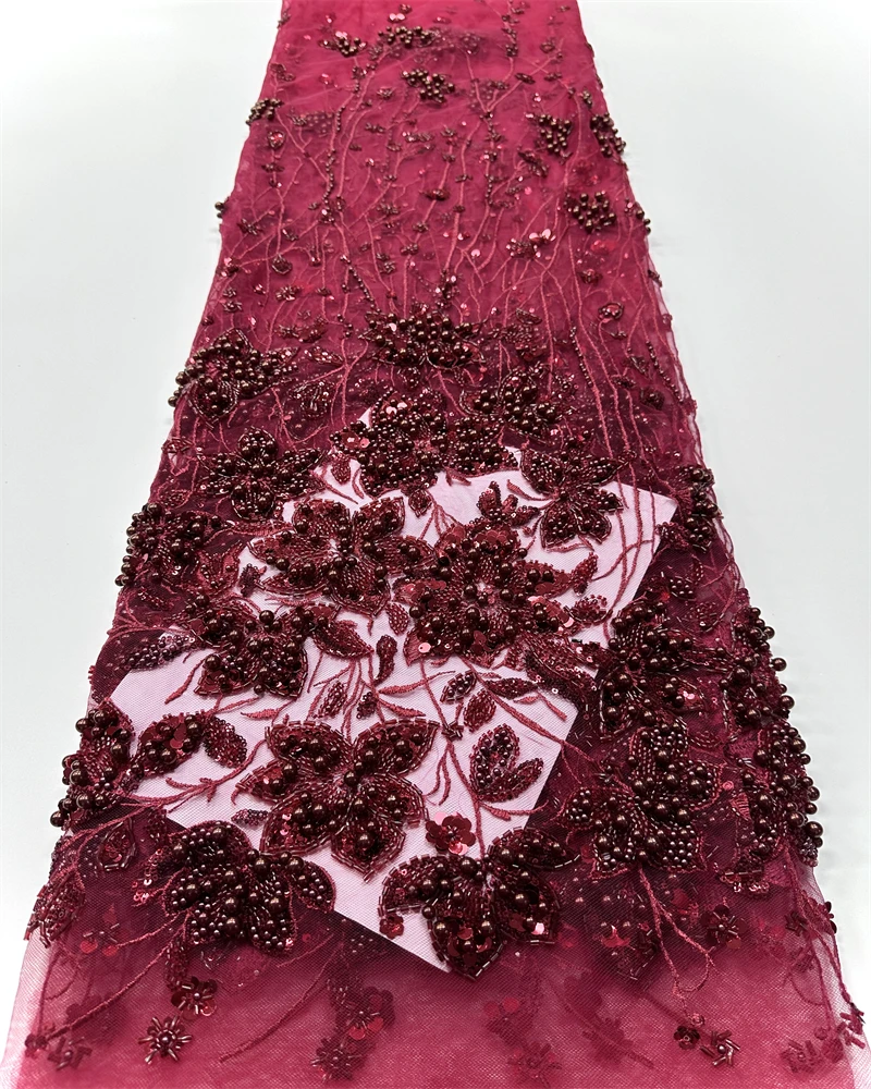 High Quality African Sequins Tulle Embroidered Groom Lace Fabric Beaded Sequins Lace Fabric For Nigerian Wedding