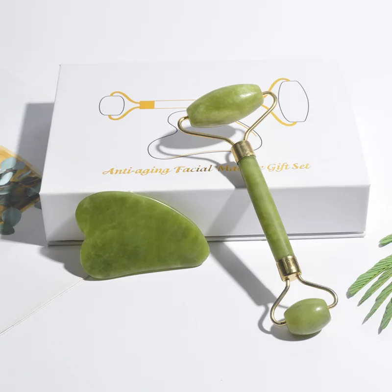 Natural Jade Roller Face Gua Sha Natural Stone Body Neck Massager Acupoint Eye Care Spa Massage Tools Visage Lifting Gift Box
