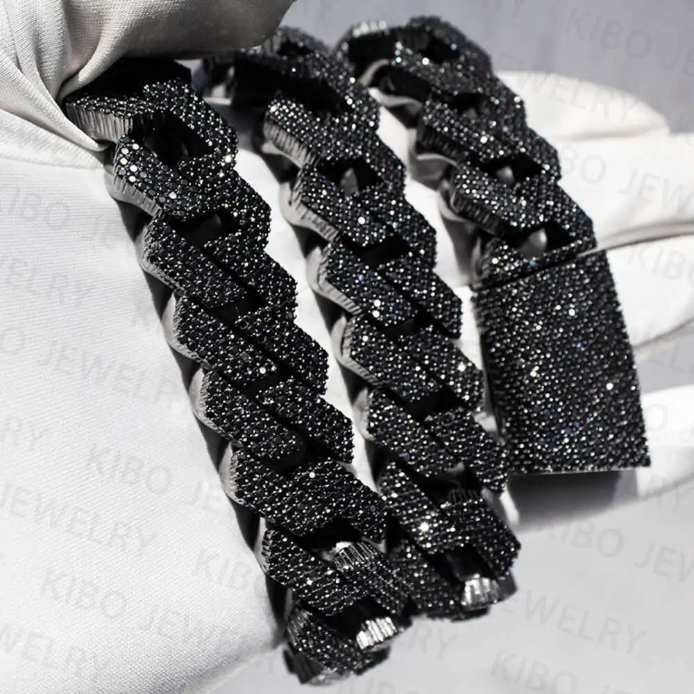 Luxury 20mm 4 Rows High Quality Sterling Silver Iced Out Prong Setting Vvs Moissanite Diamond Rose Plated Cuban Link Chain.