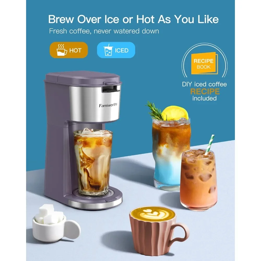 Famiworths Iced Coffee Maker, Hot,Cold Coffee Maker Single Serve for K Cup and Ground,Descaling Reminder,Self Cleaning