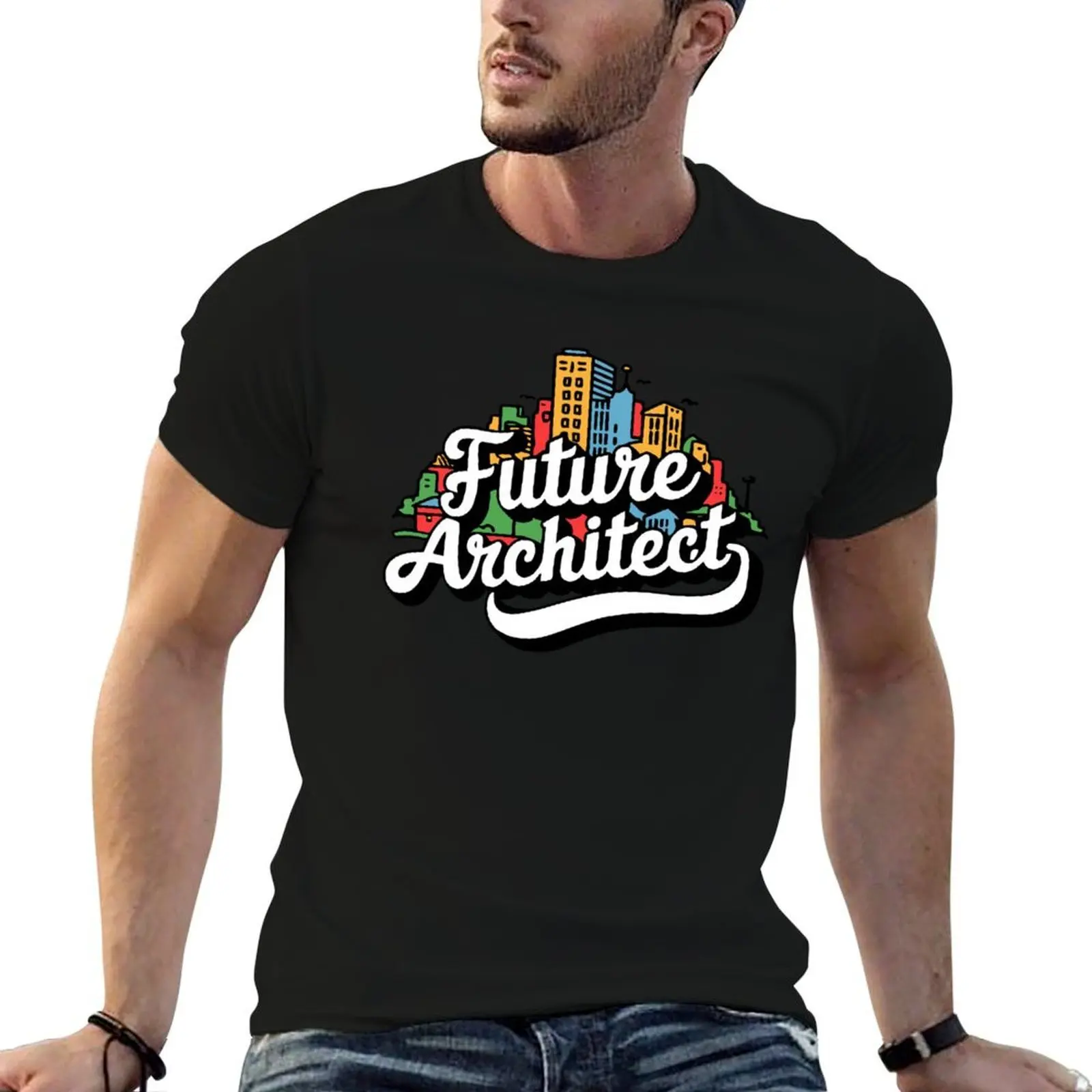 Future Architect! Colorful retro T-Shirt oversized heavyweights shirts graphic tee men