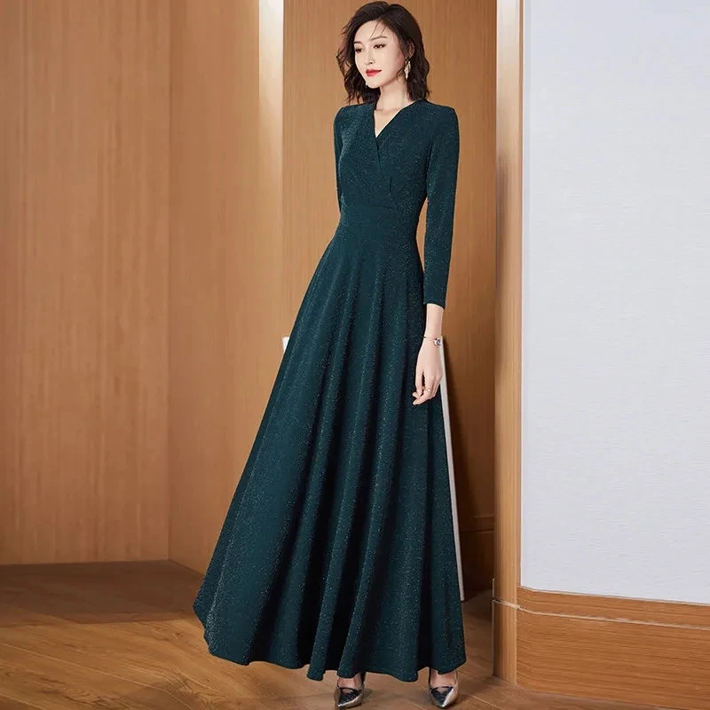 

Spring Autumn 2024 New Formal Y2k Party Evening Dresses Women's Fashion Slim Oversize 5XL Sweet Slim Long Sleeve Dress