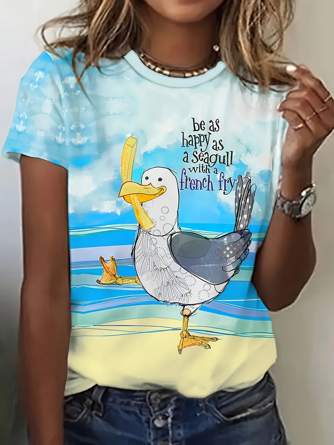 

Large Size Women Playful Duck Print T-shirt Comfortable 3D Pattern Summer Daily T-shirt Casual Round Neck T-shirt Cute T-shirt