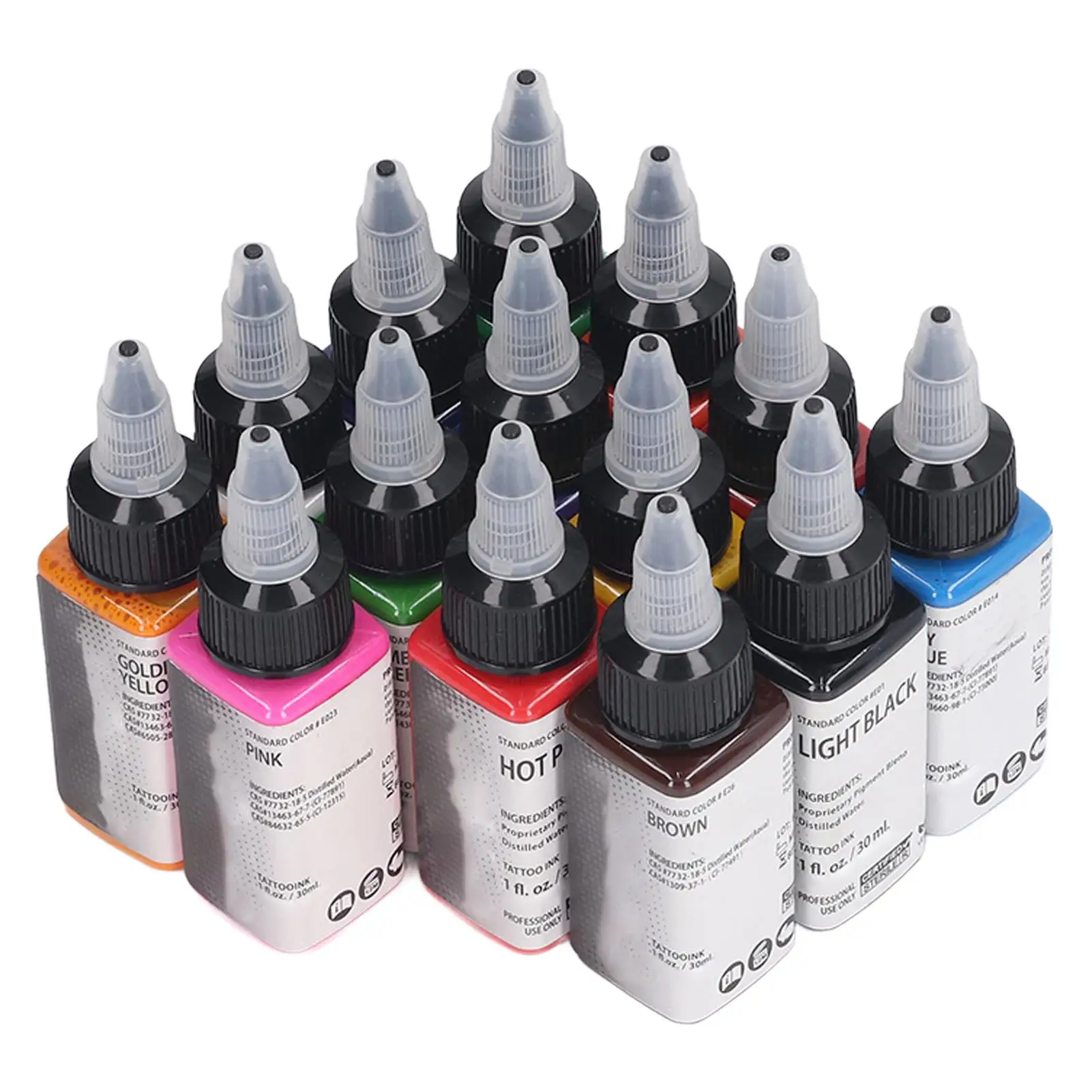 14-Color Professional Tattoo Ink Set - 30ml Bottles for Beginners & Practice - Bright, Vibrant Shades