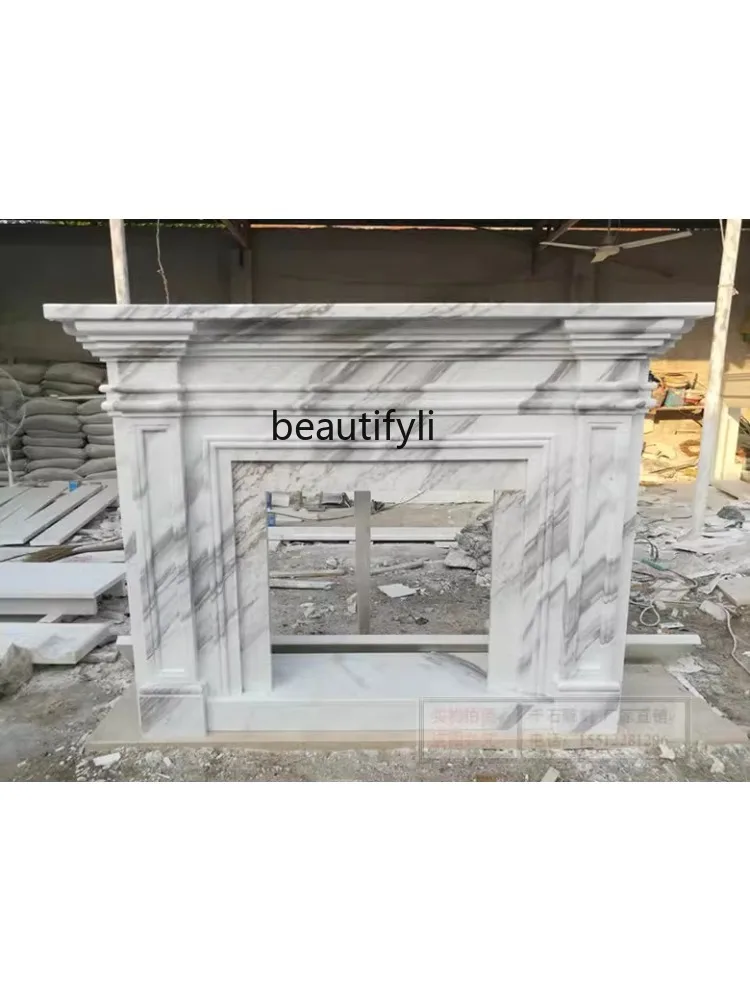 Marble stone carving European natural white stone American decorative craftsmanship fireplace rack decorative cabinet ornament