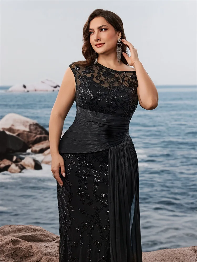 XUIBOL, vestidos de noche formales de talla grande, elegantes, sin mangas, con retales de lentejuelas, vestidos de cóctel de fiesta de sirena con abertura de lujo