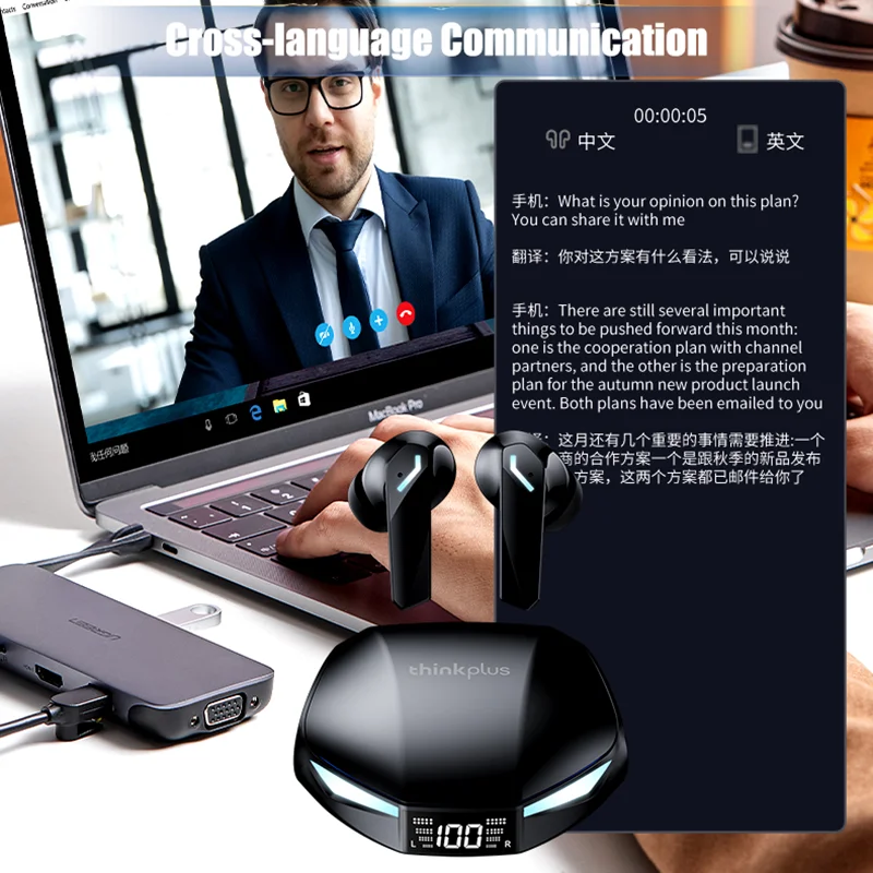 New Lenovo XT53 AI Bluetooth V5.4 Earphones Multiple Languages Translation Headphones Deep Bass Sound With HD Calls Work Earbuds