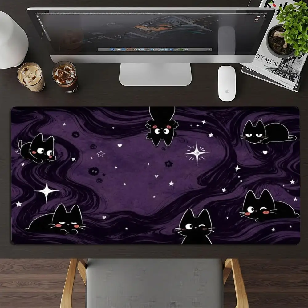 Purple Night Black Cats Mouse Pad Large Anti-Slip Rubber Gaming MousePad Durable Stitched Edge for Office and Gaming Desk Mats