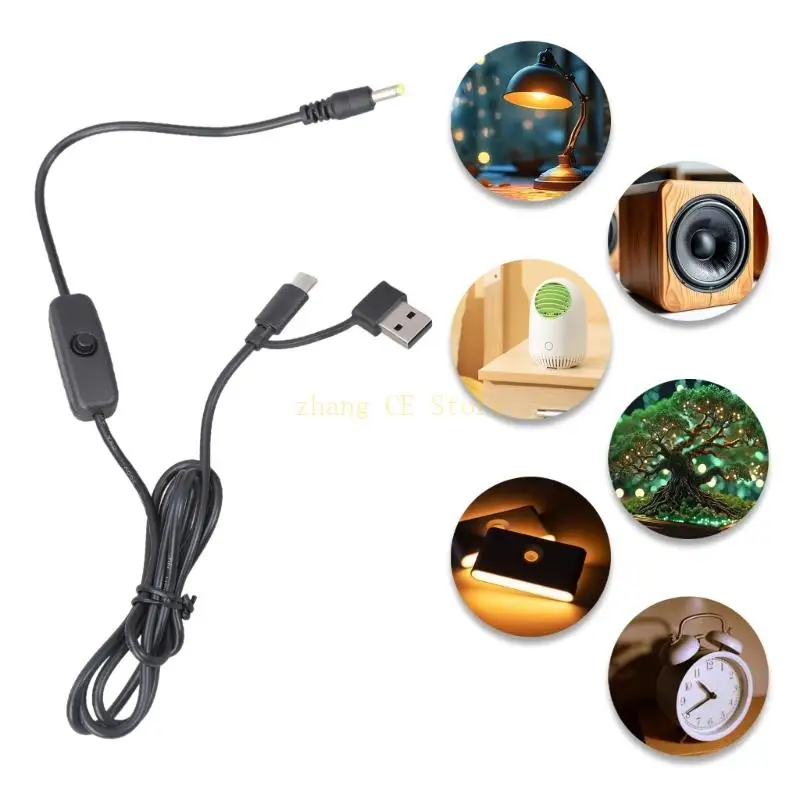 M5TD Switches Enabled USB Type C To 4.0x1.7mm Power Cord 5V For Portable Fan Lamp Routers PowerBank LED Setups Power Supply