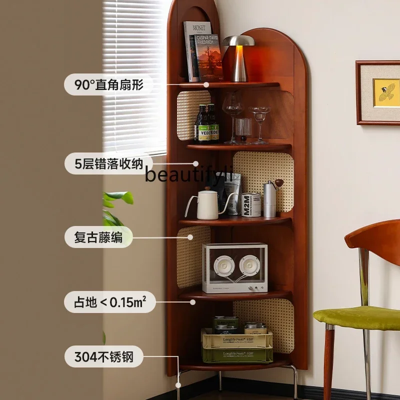 

A57 Solid wood corner cabinet living room corner rack retro rattan bedroom corner cabinet