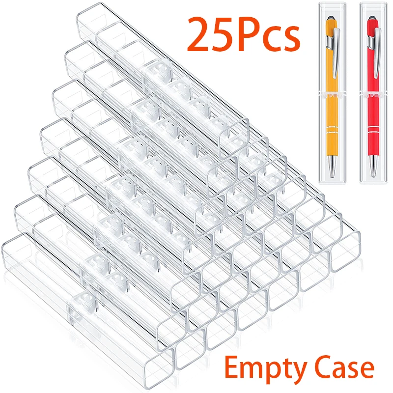 25Pcs Plastic Clear Pen Box Pen Box Pencil Boxes Empty Case