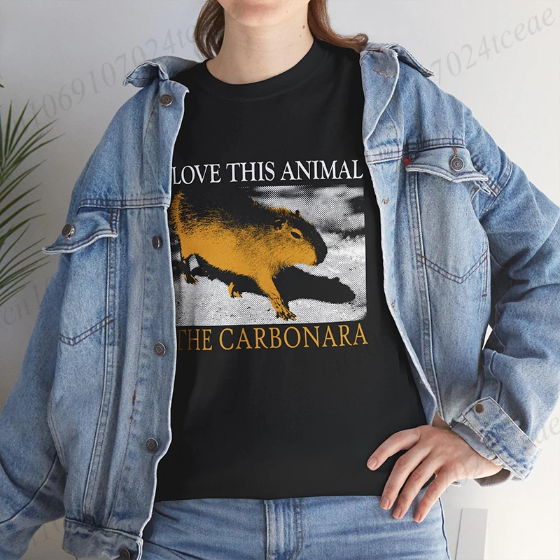 The Carbonara Capybara T-Shirt New Fashion Clothing Short Sleeve Men's/Women's Kids Crewneck Loose Tops Short Sleeve Clothes Top