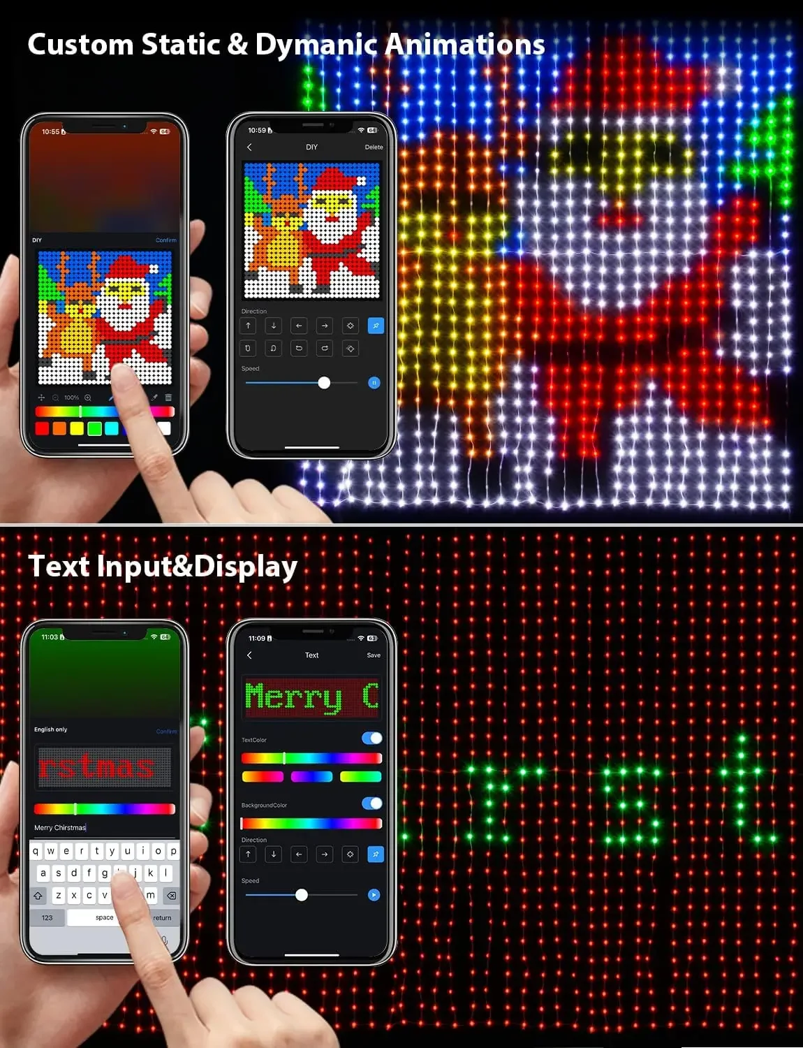 Estático e dinâmico Natal Curtain String Lights, LED Photos Display, Adequado para Quarto, Quarto, Decoração de Janela