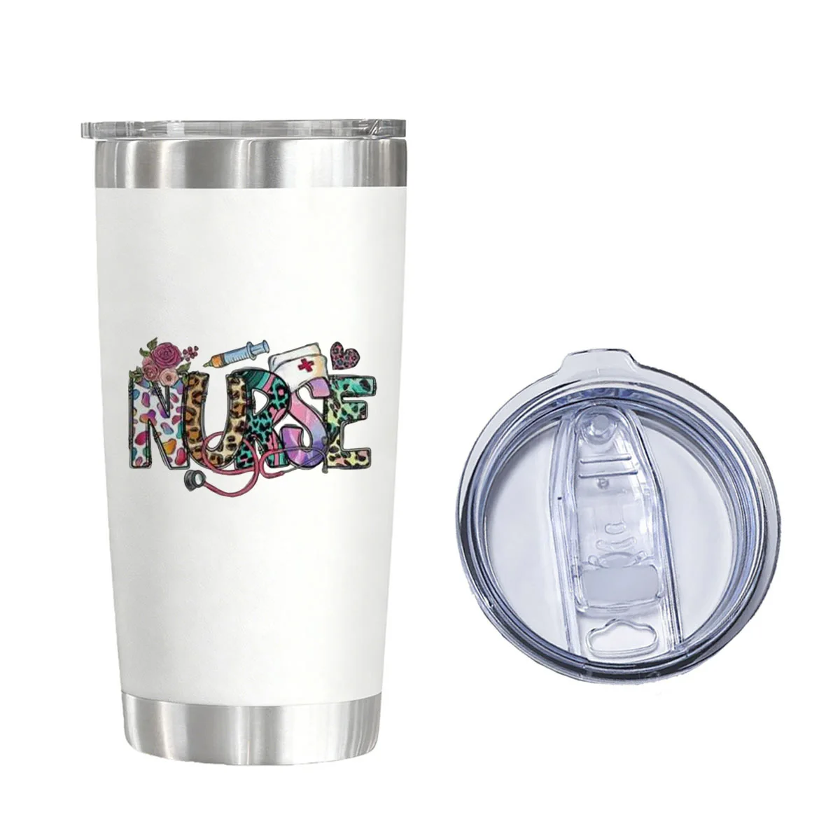 Leopard Print Nurse 20 oz Vacuum Insulated Tumbler Water Glass for Christmas Birthday