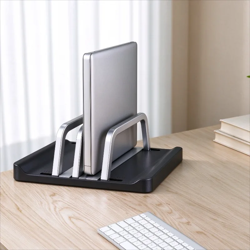 Adjustable Vertical Laptop Stand with 2.4 to 5cm Slot Range, Compact Phone Holder plus Open Cooling for External Display Setup