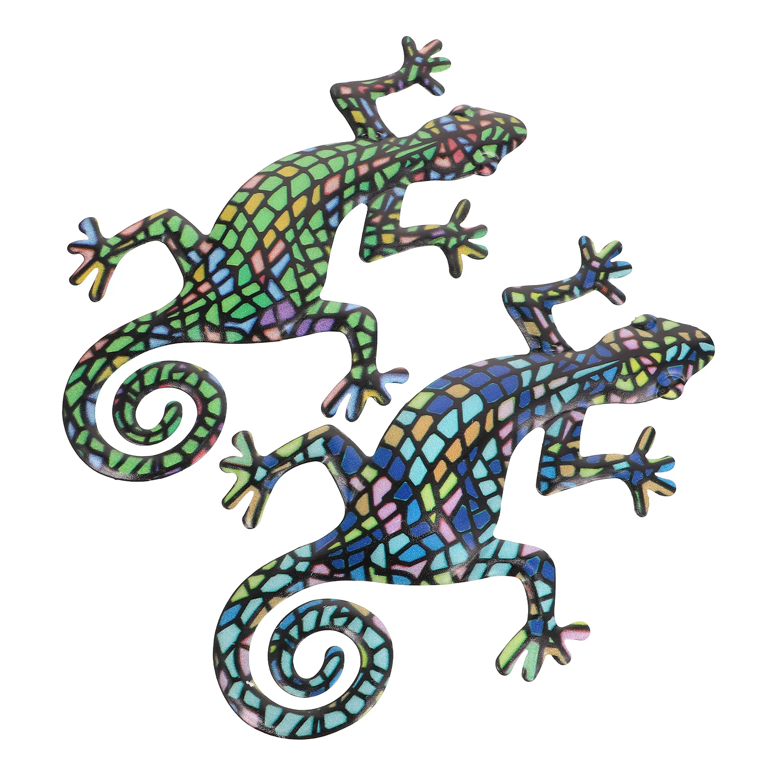 

2 Pcs of The Lid Gecko Wall Hanging Ornament Metal Decor Colorful Pendant Animal Iron