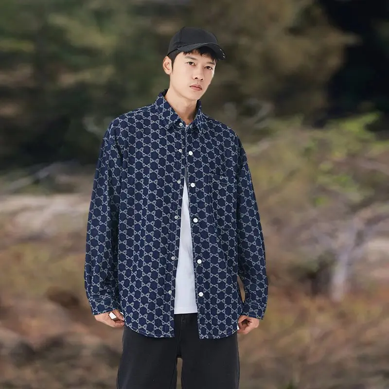 

Spring Autumn 2026 Faionable Long Sve Denim Casual irt Men Outdoor Sle Turn-down Collar Comfortable Loose Fit No Iro...