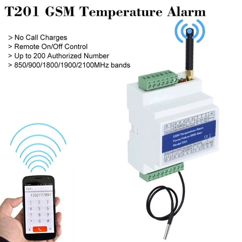 GSM 4G Remote Monitoring Relay Switch Accessories Parts Controller T201 GSM Temperature Alarm 200 Authorized Phone Numbers