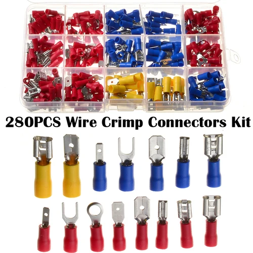 280Pcs Crimp Spade Terminal Assorted Electrical Wire Cable Connector Kit Crimp Spade Insulated Male Female Crimping Tools