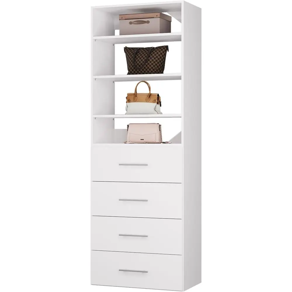 

25.5 4-Tier Wooden Closet Tower Organizer, Wall-Mounted Storage for Wardrobes and Walk-In Closets, White