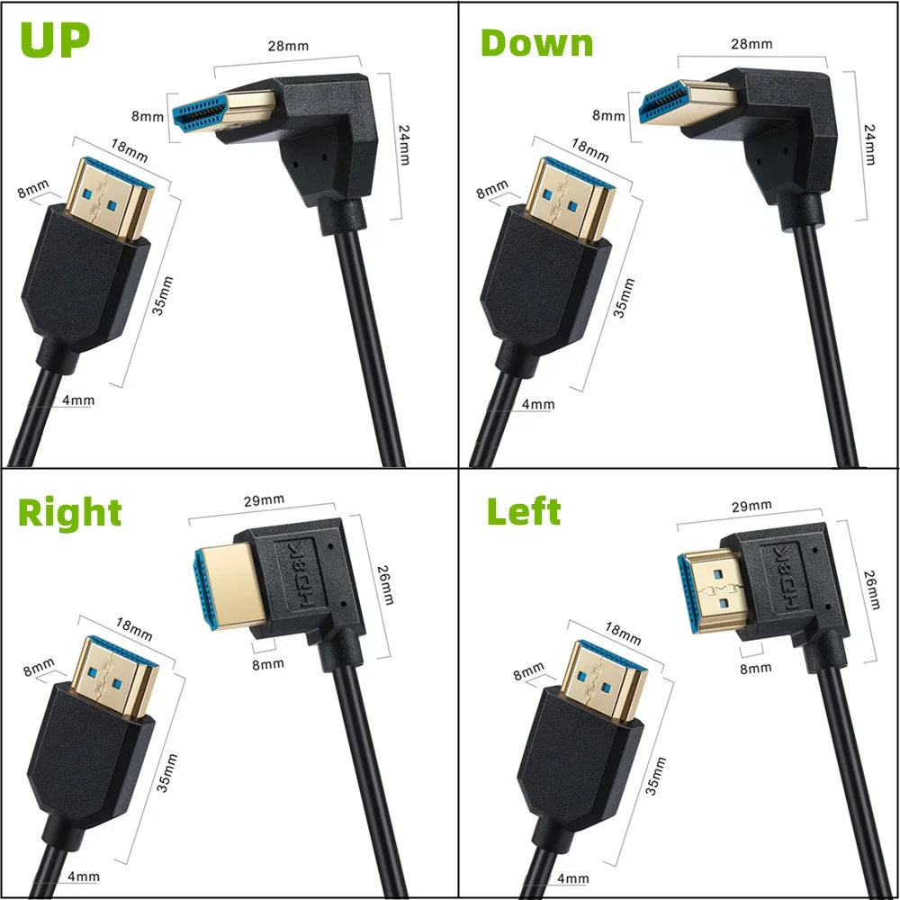 HDMI coiled Cable 8K Super Flexible Slim HDMI-compatible Cord, 48Gbps High Speed 3D 8K60 4K120 144Hz,left/right/up/down