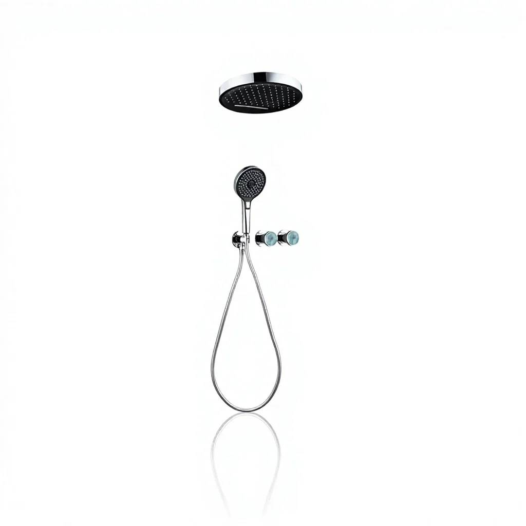 Household Modern Light Concealed Shower Set Copper Body Chrome Finish Rain Spray Hand-held Double Outlet Pressurized