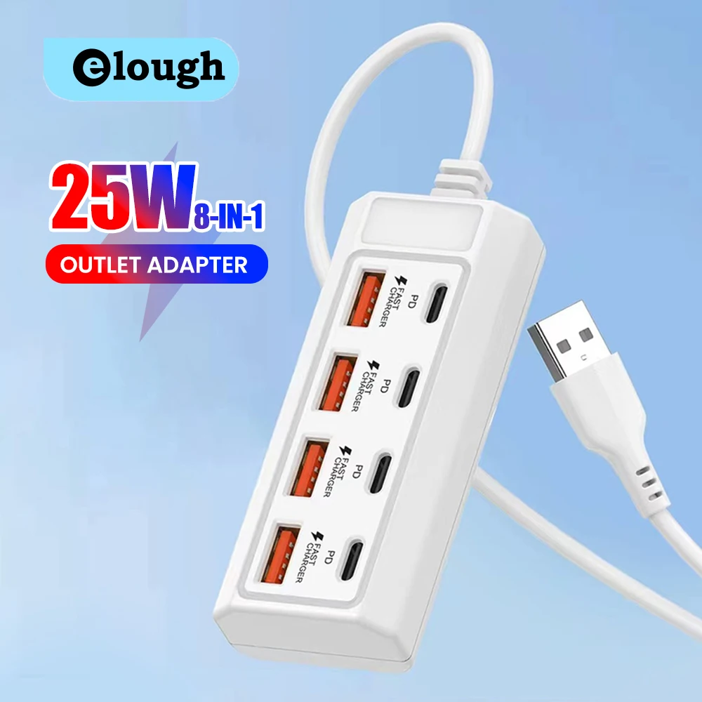 

8-in-1 USB Electrical Socket 25W USB Type C Power Strip Charger Docking Station Splitter Power Outlet Adapter For Home Office