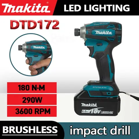 Makita 브러시리스 모터 18V 충전식 휴대용 드라이버 DTD172 고 토크 드라이버 전기 드릴 브러시리스 임팩트 드릴