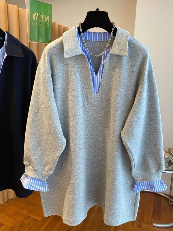 

Large Size 300 Pou Spring Autumn New Color Blo High Sense Fake Two-Piece Sweatirt Men's Casual Versatile Couple Match