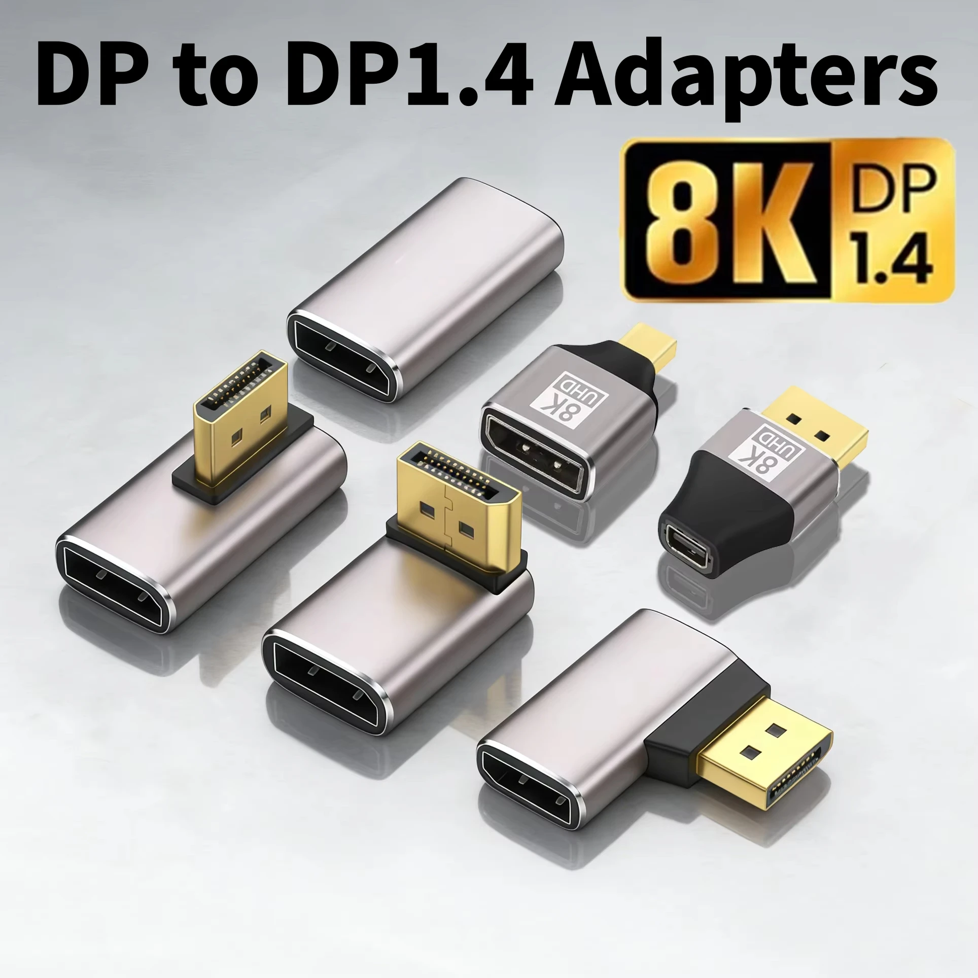 Gold-Plated 90 Degree DP1.4 Adapter Support 8K@60Hz 4K@144Hz HDR Video, Plug & Play DP Extender for PC Gaming Monitor