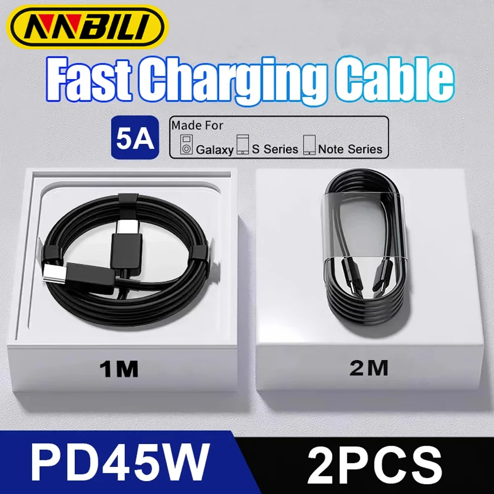 NNBILI 1-2PCS PD3.0 45W Quick Cable For Samsung Galaxy S24 S23 S22 S21 Ultra A53 A54 Super Fast Charging USB Type C Data Cable