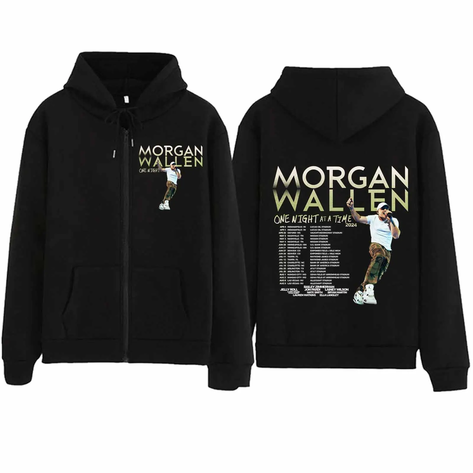 

Morgan Wallen 2024 Tour Zipper Hoodie Harajuku Pullover Tops Sweatshirt Streetwear Fans Gift