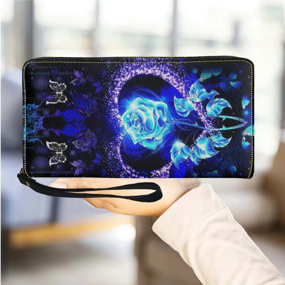 Happy Valentines Day Leather Wallet for Women 3D Blue Rose Printing Holiday Gifts Casual Travel Girls Purses Card Holder Ladies