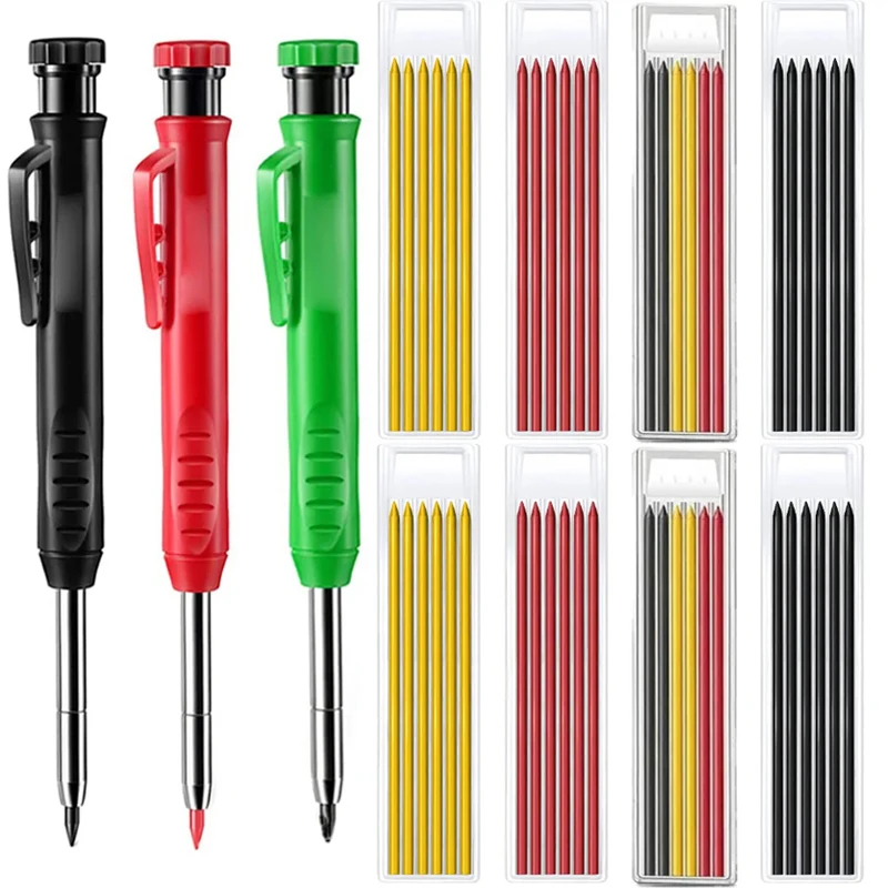 Solid Carpenter Pencil Set with Built-in Sharpener for Woodworking Architect Construction Line Drawing Marker