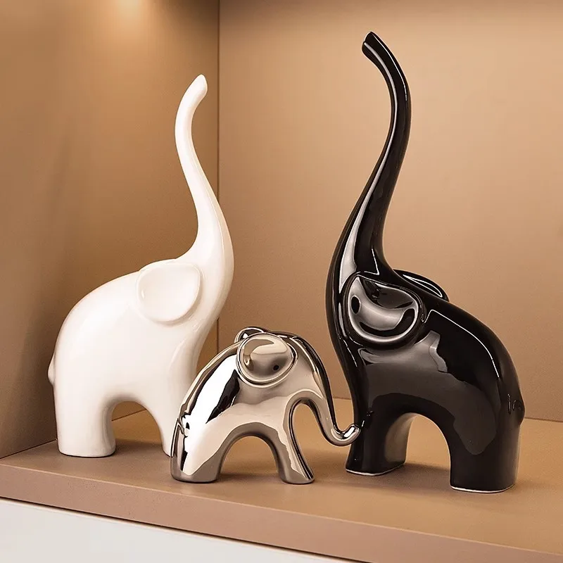 Light Luxury High-grade Silver-plated Ceramic Gift. Elephant, Fawn, Giraffe Sculpture, Porch Wine Cabinet Tv Cabinet Decorations