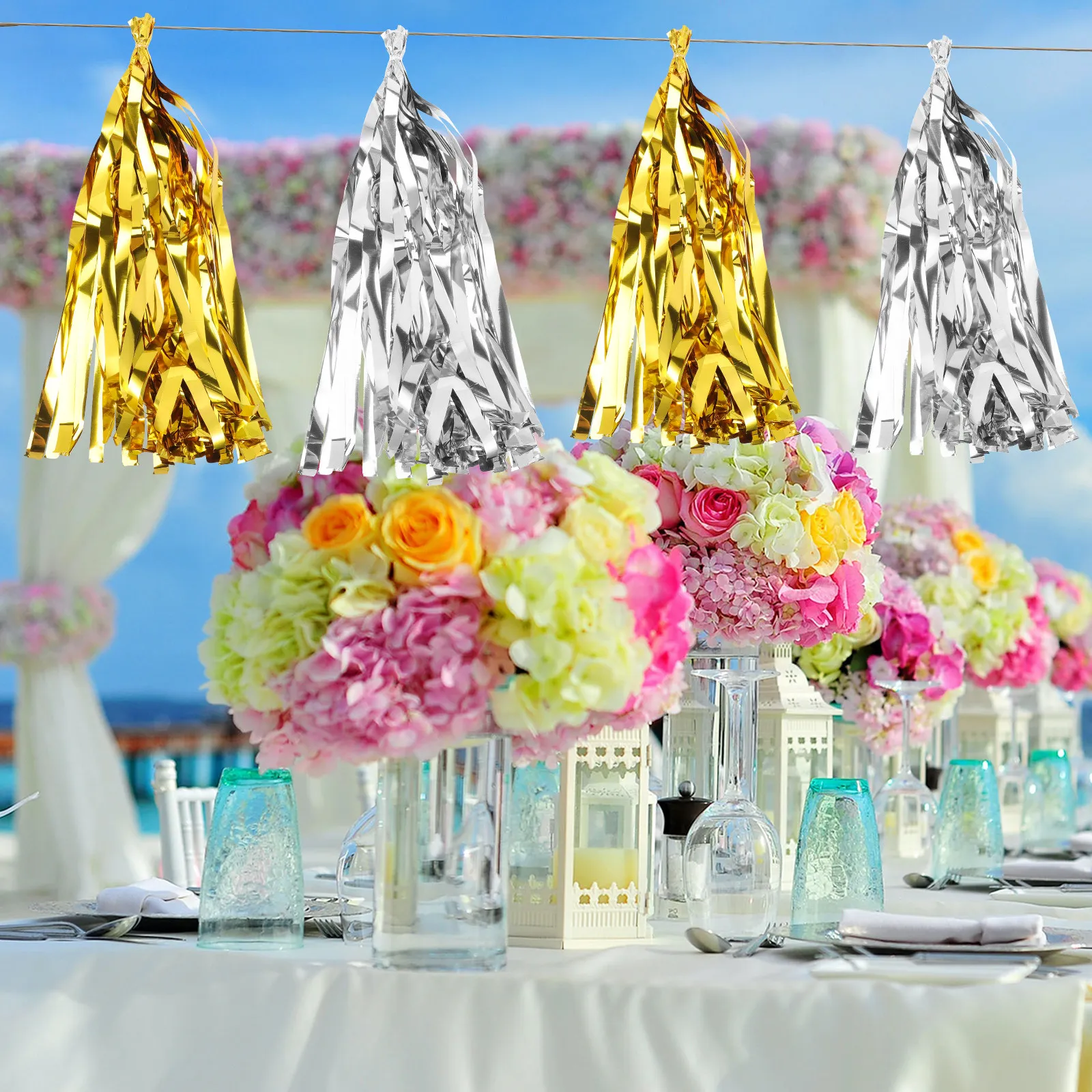 

50pcs Tassel Garland Shiny Party Decoration Wedding Birthday Event Diy Pendant Streamer Hanging Decor Craft Sewing Supplies