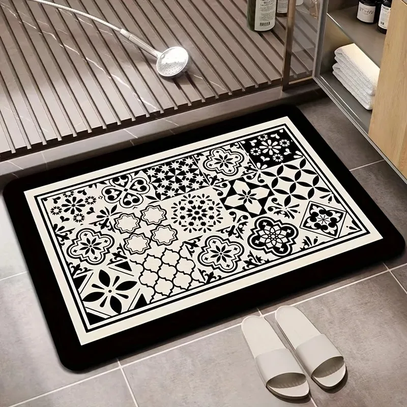 Black Border Geometric Pattern Door Front Mat Decoration Home Bathroom Floor Mat