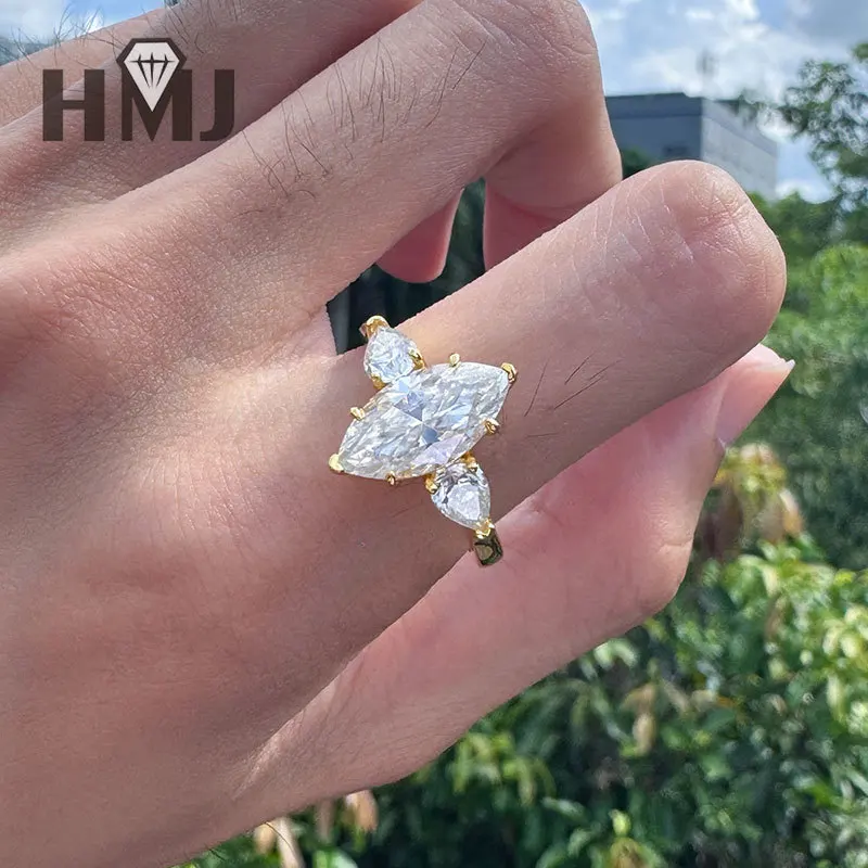 3 Karat Moissanit-Ringe, Marquise-Schliff, D-Farbe, VVS1, 925 Sterling Silber für Damen, klassischer Verlobungs- und Brautschmuck, hohe Qualität – Detail 6