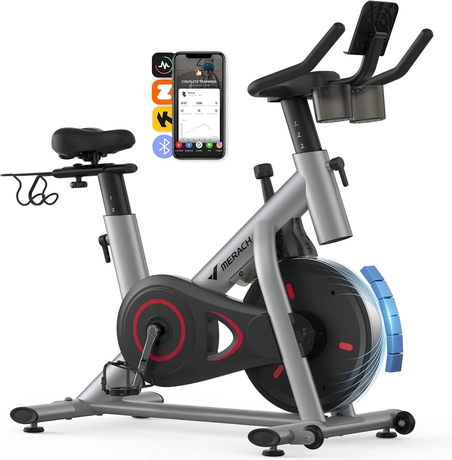 Exercise Bike, Brake Pad/Magnetic Stationary Bike with Exclusive App, Low Noise Indoor Cycling Bike