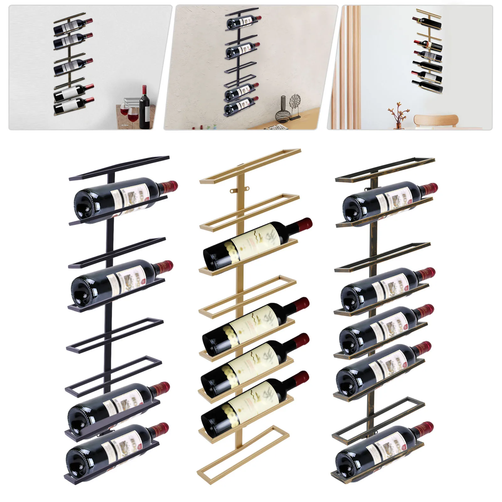 

Wall Mounted Obliquely Wine Rack, Metal Wine Bottle Display Shelf 8 Bottles for Kitchen Pantry Bar Cellar (Bronze/Black/Gold)