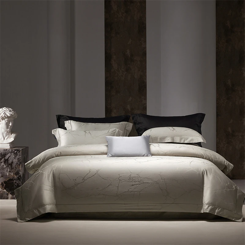 1000TC Egyptian Cotton Jacquard Luxury Queen King Size Bedding Set Duvet Cover Flat/Fitted Bed Sheet Pillowcases 4Pcs
