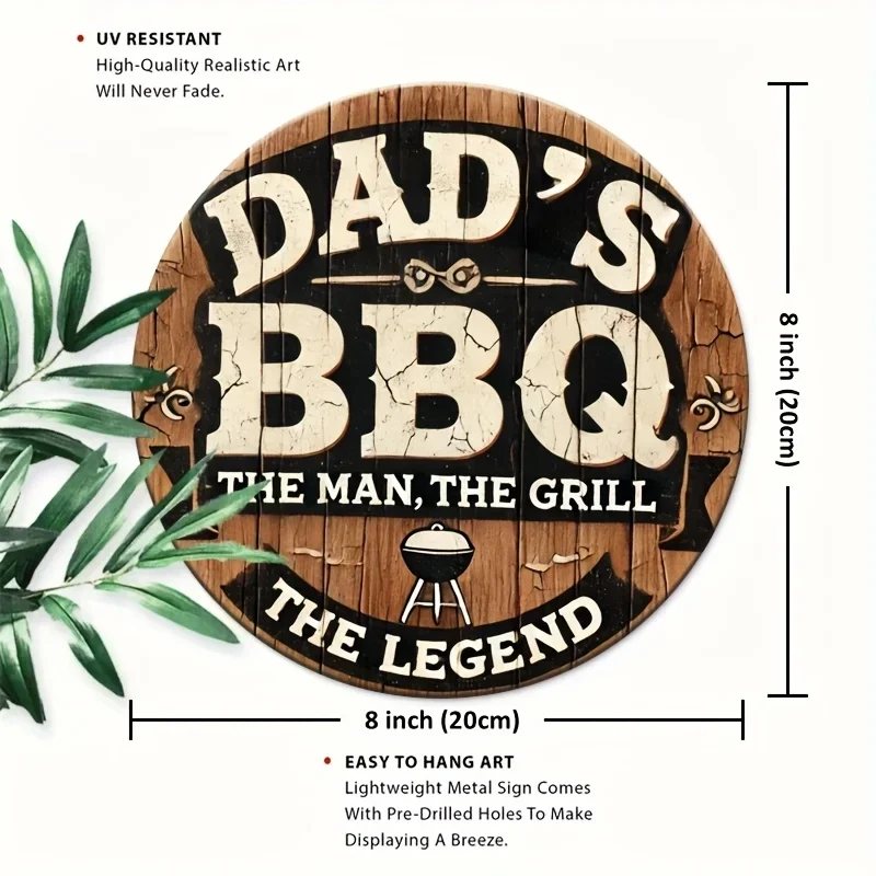 2D Flat, 1pc Dad'S BBQ Metal Sign - Retro Round Metal Wall Art with 