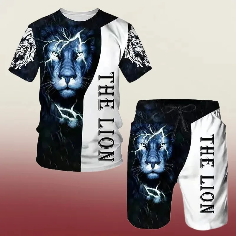 2025 New Summer Short Sleeved Round Neck 3D Printed Cool T-shirt and Shorts Set Top for Men's and Women's Casual Sportswear