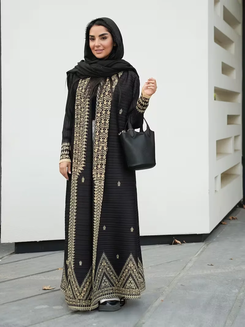 

KAF Women Luxury Abaya with Retro Printed Cardigan Tie Design Loose Plus Size Casual Evening Gown Female Holiday Clothing